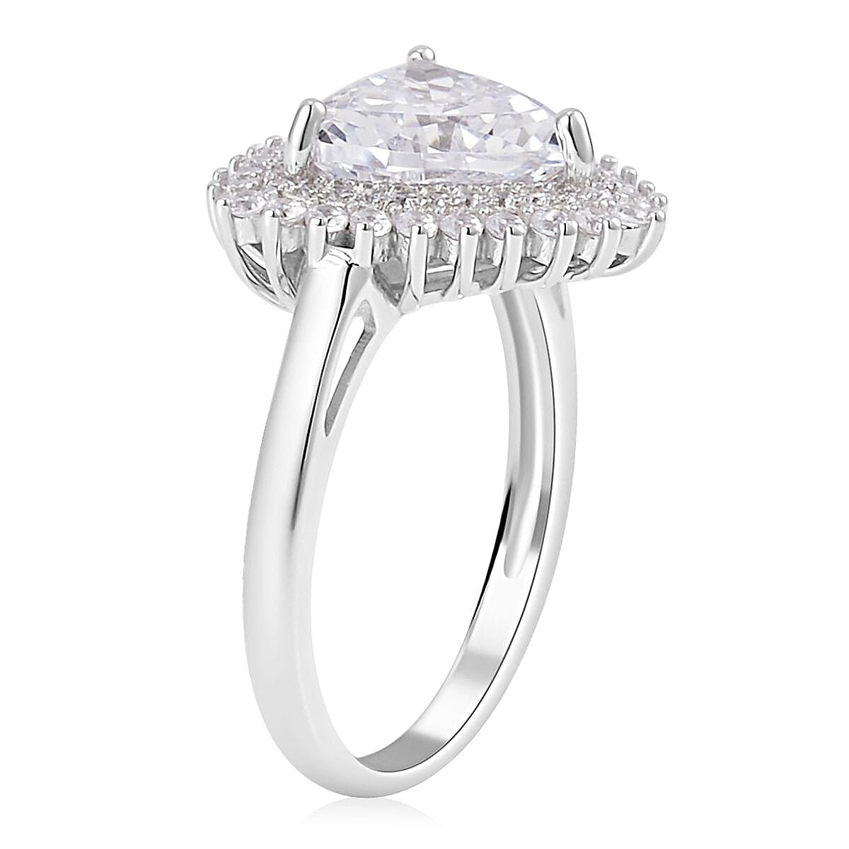 Lustro Stella Finest CZ Double Halo Ring in Platinum Over Sterling Silver (Size 9.0) 5.35 ctw image number 3