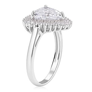 Lustro Stella Finest CZ Double Halo Ring in Platinum Over Sterling Silver (Size 9.0) 5.35 ctw