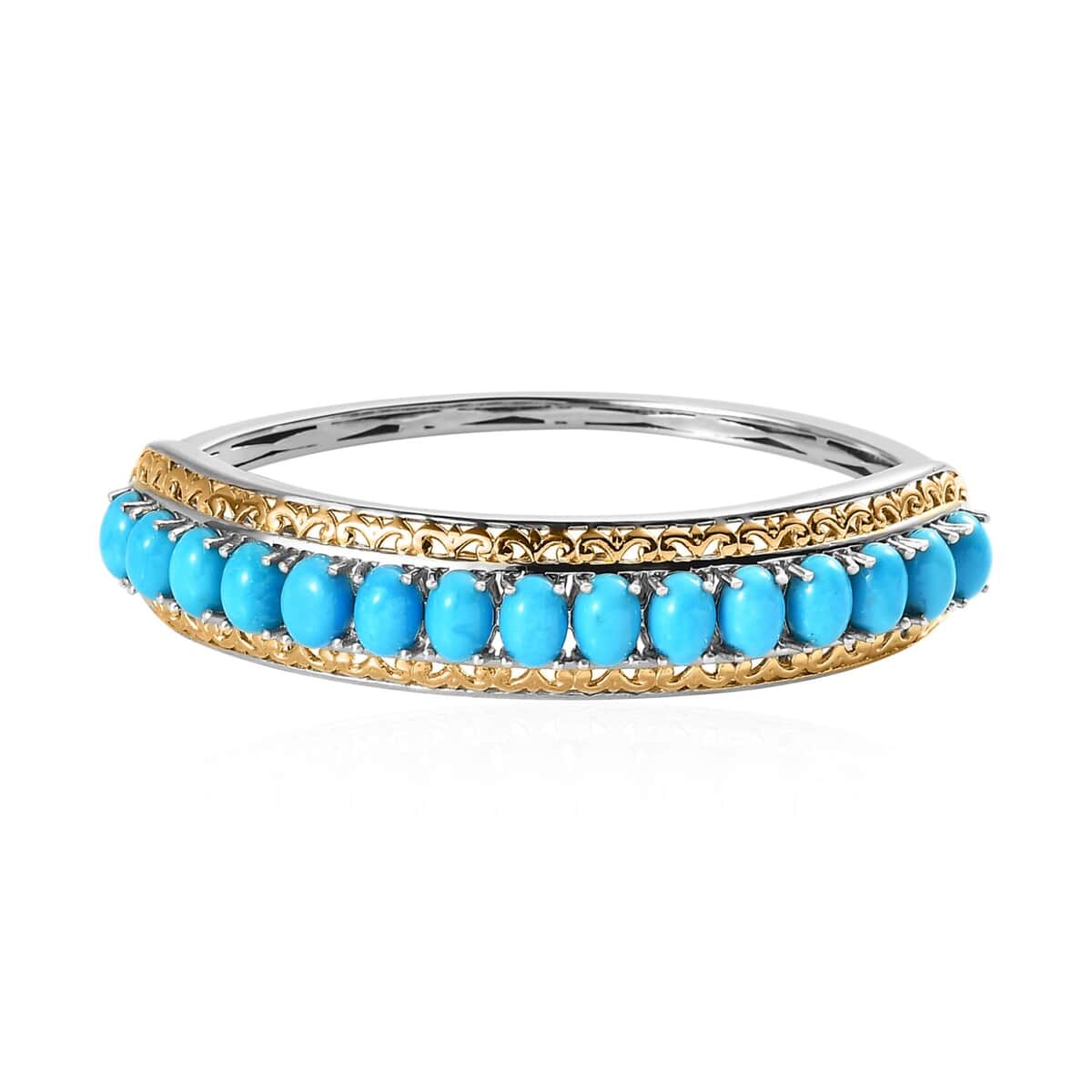 Premium Sleeping Beauty Turquoise Bangle Bracelet in Vermeil Yellow Gold and Platinum Over Sterling Silver (7.25 In) 10.75 ctw (Del. in 3-5 Days) image number 0