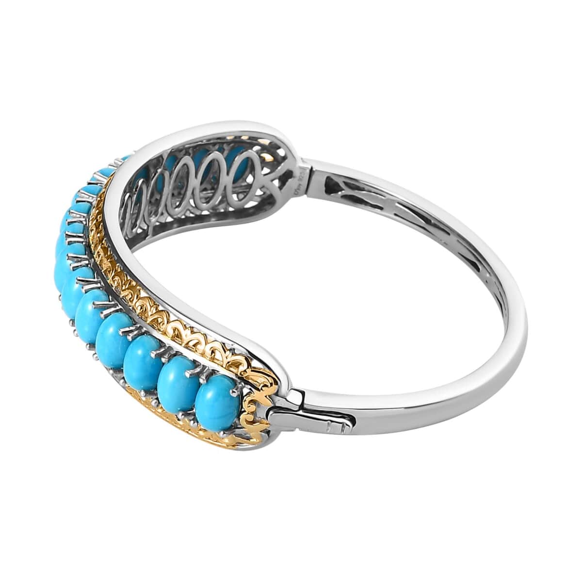 Premium Sleeping Beauty Turquoise Bangle Bracelet in Vermeil Yellow Gold and Platinum Over Sterling Silver (7.25 In) 10.75 ctw (Del. in 3-5 Days) image number 3