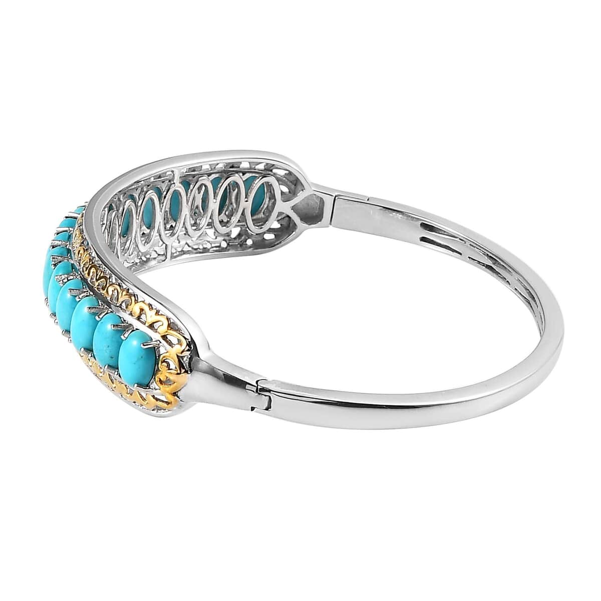 Premium Sleeping Beauty Turquoise Bangle Bracelet in Vermeil Yellow Gold and Platinum Over Sterling Silver (7.25 In) 10.75 ctw image number 2