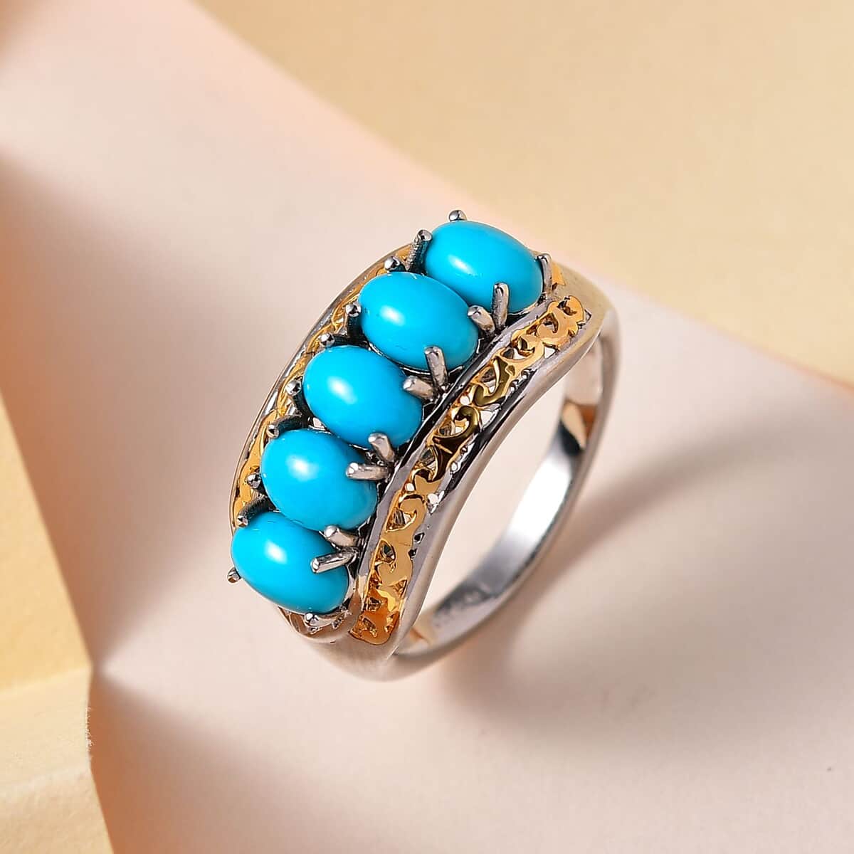 Premium Sleeping Beauty Turquoise Ring in Vermeil YG and Platinum Over Sterling Silver 2.20 ctw image number 1