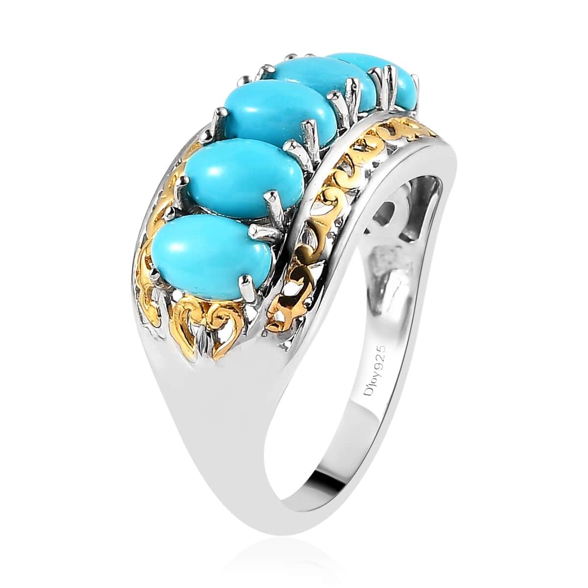 Premium Sleeping Beauty Turquoise Ring in Vermeil YG and Platinum Over Sterling Silver 2.20 ctw image number 3
