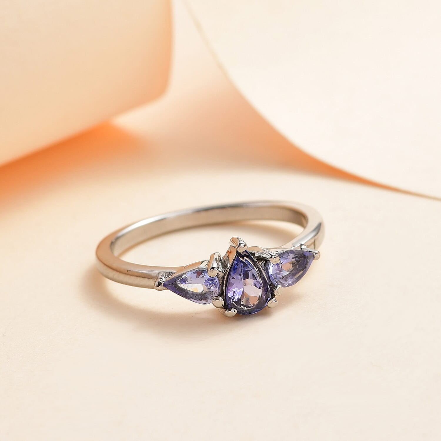 Tanzanite 3 Stone Ring in Stainless Steel (Size 10.0) 0.75 ctw | Tarnish-Free, Waterproof, Sweat Proof Jewelry