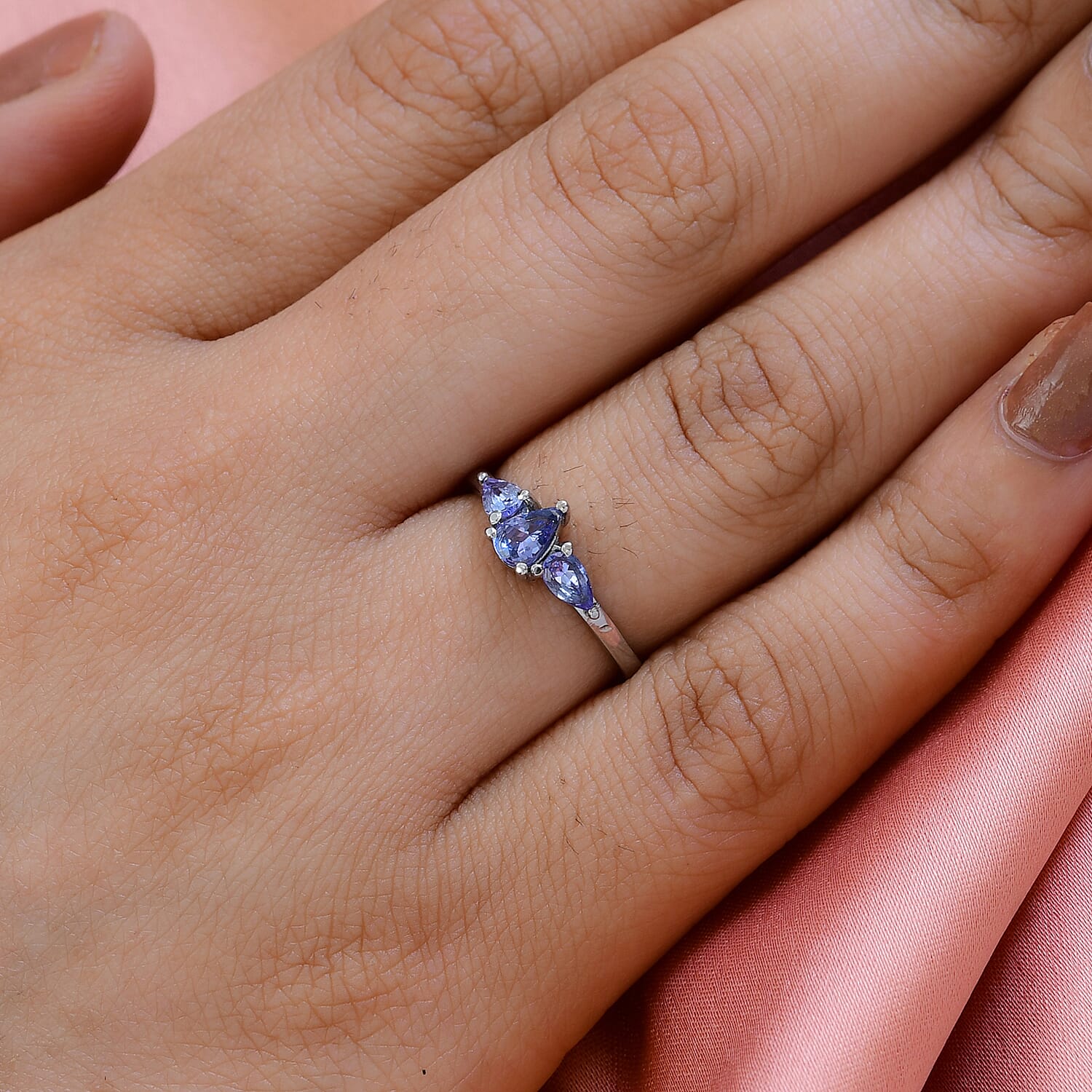 Tanzanite 3 Stone Ring in Stainless Steel (Size 10.0) 0.75 ctw | Tarnish-Free, Waterproof, Sweat Proof Jewelry