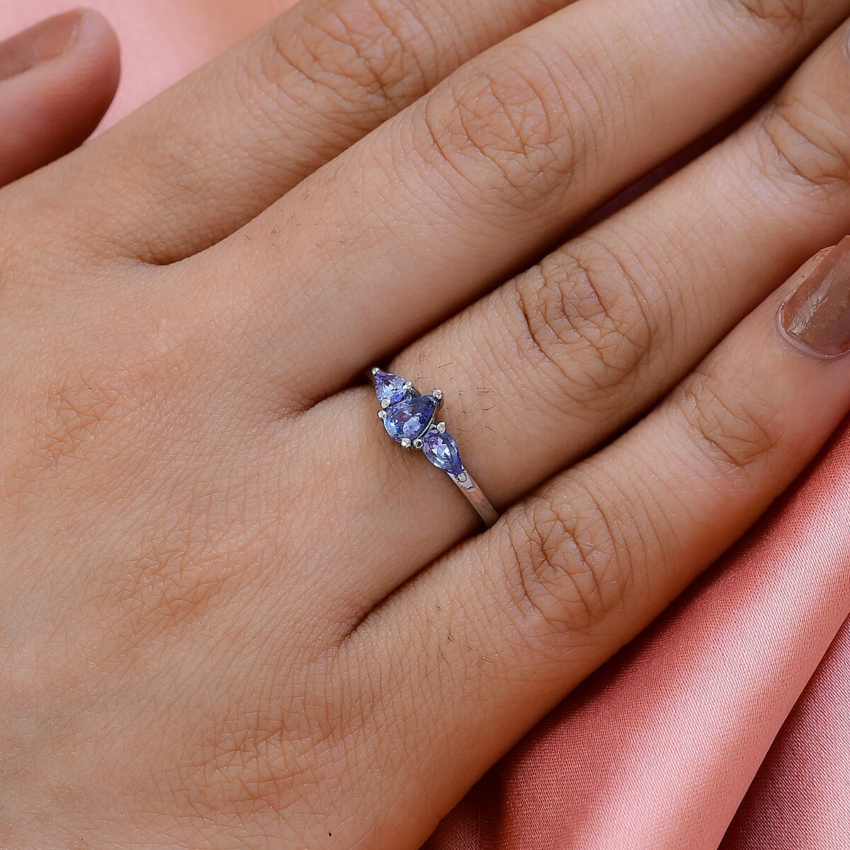 Tanzanite 3 Stone Ring in Stainless Steel (Size 10.0) 0.75 ctw image number 2