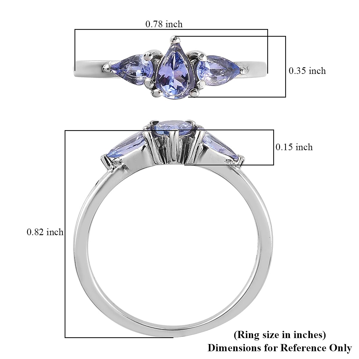 Tanzanite 3 Stone Ring in Stainless Steel (Size 10.0) 0.75 ctw | Tarnish-Free, Waterproof, Sweat Proof Jewelry
