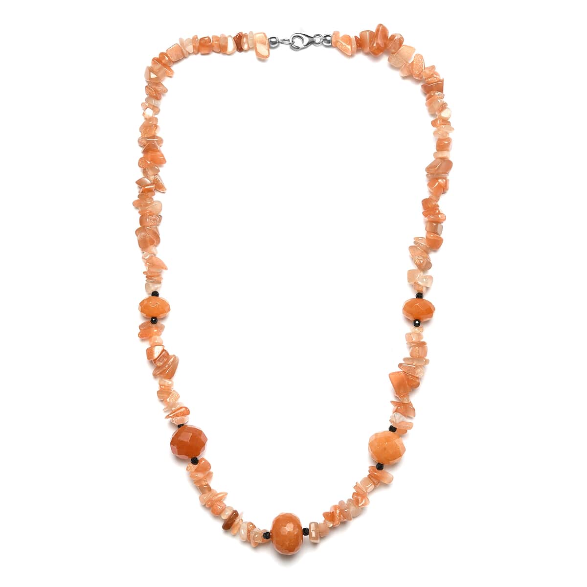 Peach Agate and Thai Black Spinel Station Necklace 20 Inches in Sterling Silver 245.00 ctw image number 3