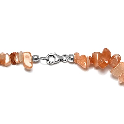 Peach Agate and Thai Black Spinel 245.00 ctw Station Necklace in Sterling Silver 20 Inches