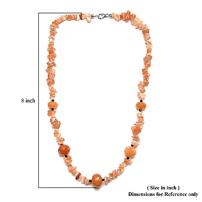 Peach Agate and Thai Black Spinel 245.00 ctw Station Necklace in Sterling Silver 20 Inches