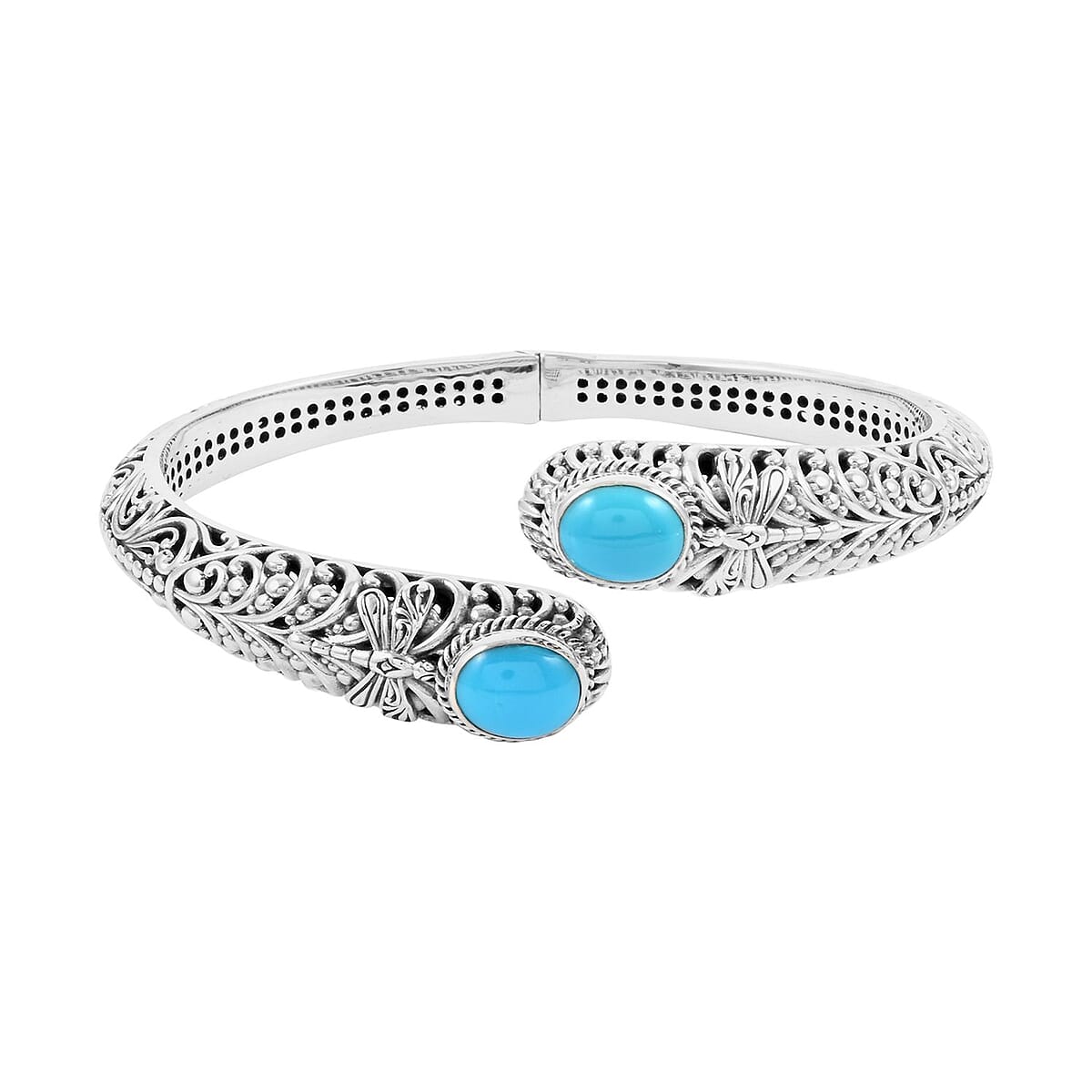 Bali Legacy Premium Sleeping Beauty Turquoise Dragonfly Bypass Bracelet in Sterling Silver (7.25 In) 4.40 ctw image number 0