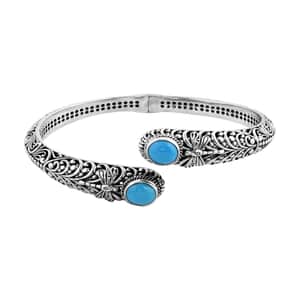 Bali Legacy Premium Sleeping Beauty Turquoise Dragonfly Bypass Bangle Bracelet in Sterling Silver (8.00 In) 4.40 ctw