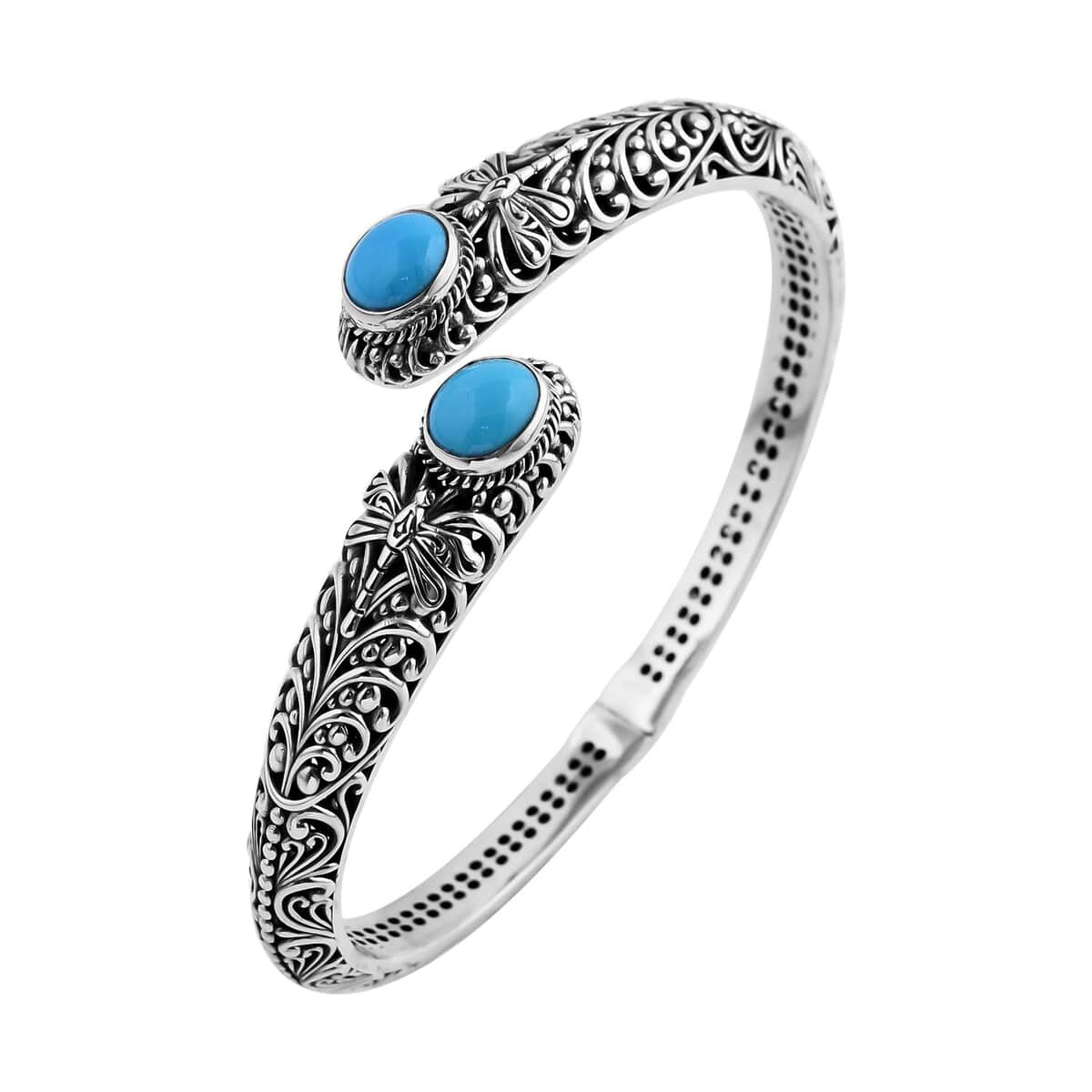 Bali Legacy Premium Sleeping Beauty Turquoise Dragonfly Bypass Bangle Bracelet in Sterling Silver (8.00 In) 4.40 ctw image number 3