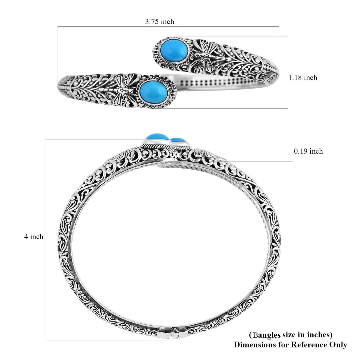 Bali Legacy Premium Sleeping Beauty Turquoise Dragonfly Bypass Bangle Bracelet in Sterling Silver (8.00 In) 4.40 ctw image number 5