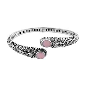 Bali Legacy Premium Peruvian Pink Opal Dragonfly Bypass Bangle Bracelet in Sterling Silver (7.25 In) 4.75 ctw