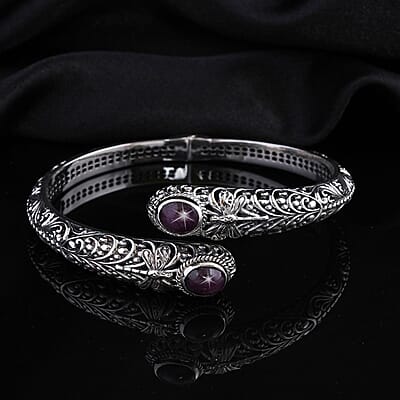 Bali Legacy Premium Indian Star Ruby Dragonfly Bypass Bangle Bracelet in Sterling Silver (7.25 In) 9.90 ctw