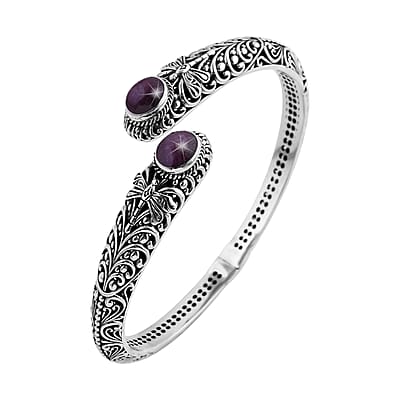 Bali Legacy Premium Indian Star Ruby Dragonfly Bypass Bangle Bracelet in Sterling Silver (7.25 In) 9.90 ctw
