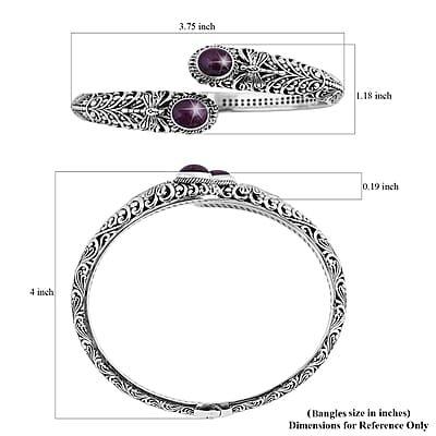 Bali Legacy Premium Indian Star Ruby Dragonfly Bypass Bangle Bracelet in Sterling Silver (7.25 In) 9.90 ctw
