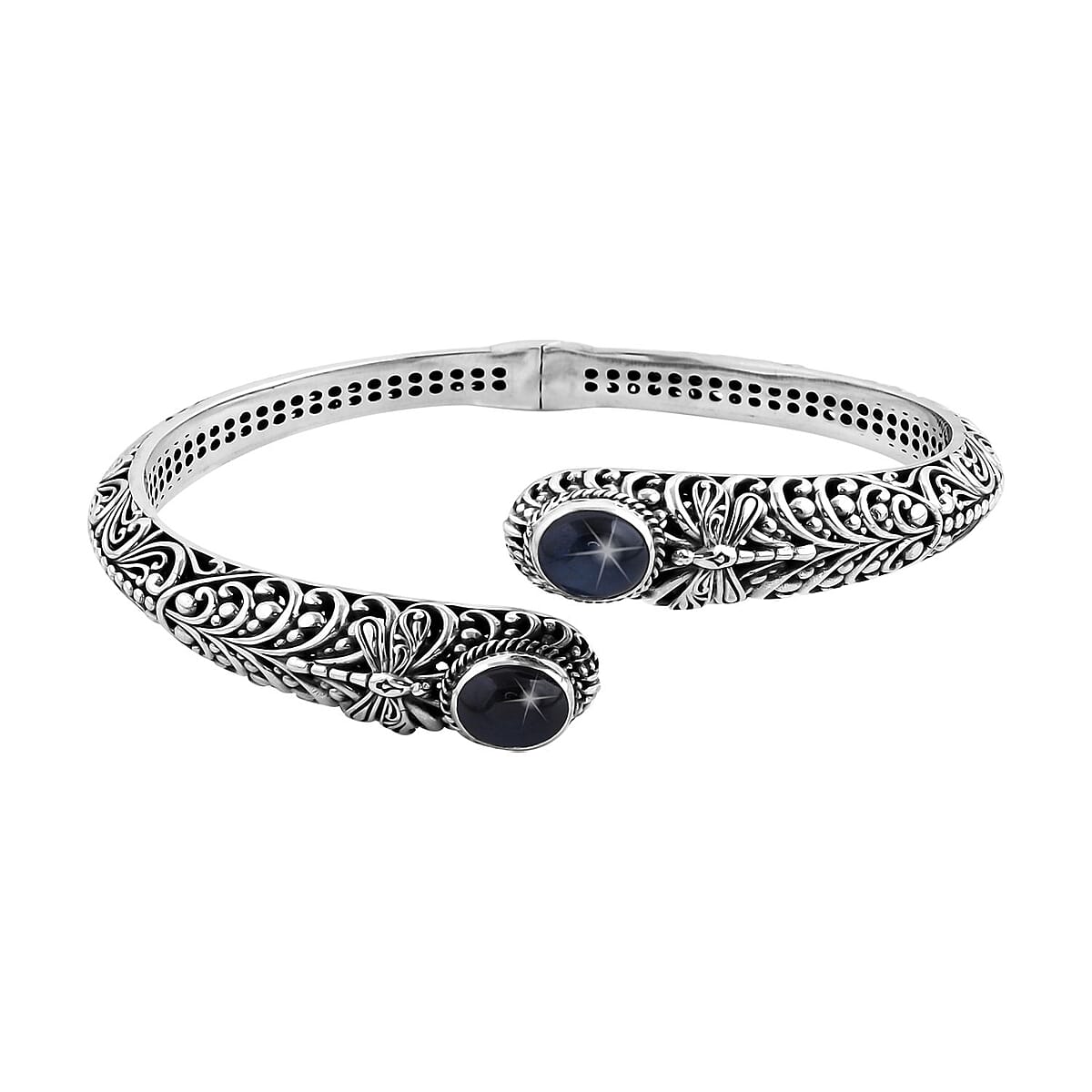 Bali Legacy Premium Blue Star Sapphire (DF) Dragonfly Bypass Bangle Bracelet in Sterling Silver (7.25 In) 8.50 ctw image number 0