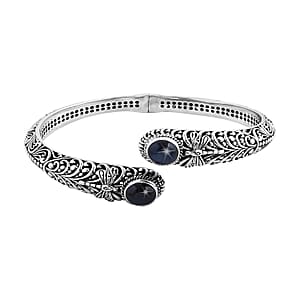 Bali Legacy Premium Blue Star Sapphire (DF) Dragonfly Bypass Bangle Bracelet in Sterling Silver (7.25 In) 8.50 ctw