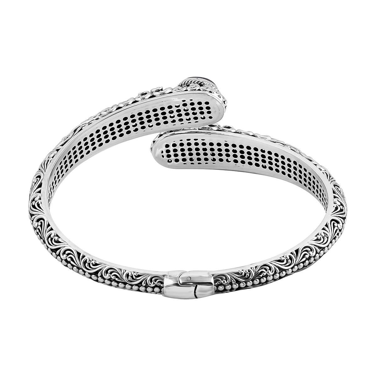 Bali Legacy Premium Blue Star Sapphire (DF) Dragonfly Bypass Bangle Bracelet in Sterling Silver (7.25 In) 8.50 ctw image number 3