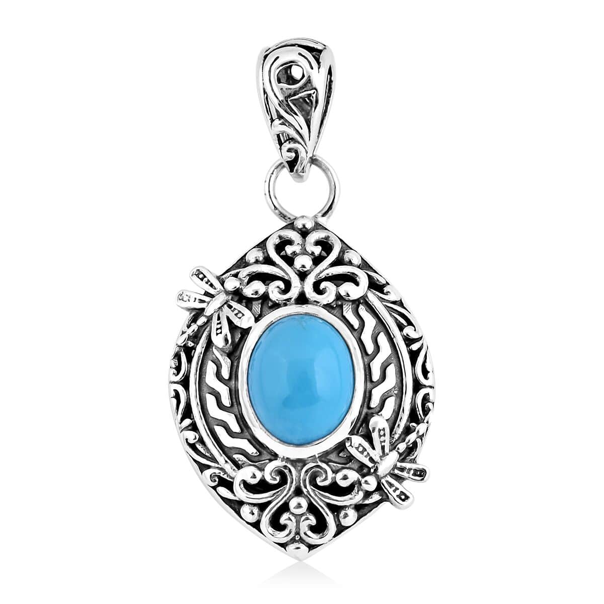 Bali Legacy Premium Sleeping Beauty Turquoise Dragonfly Pendant in Sterling Silver 2.15 ctw image number 0