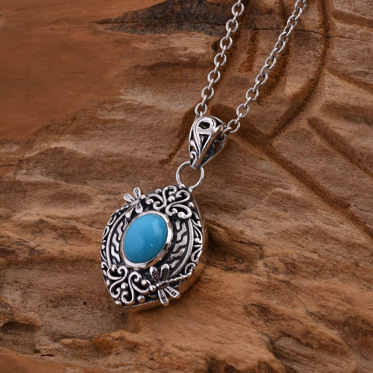 Bali Legacy Premium Sleeping Beauty Turquoise Dragonfly Pendant in Sterling Silver 2.15 ctw image number 1
