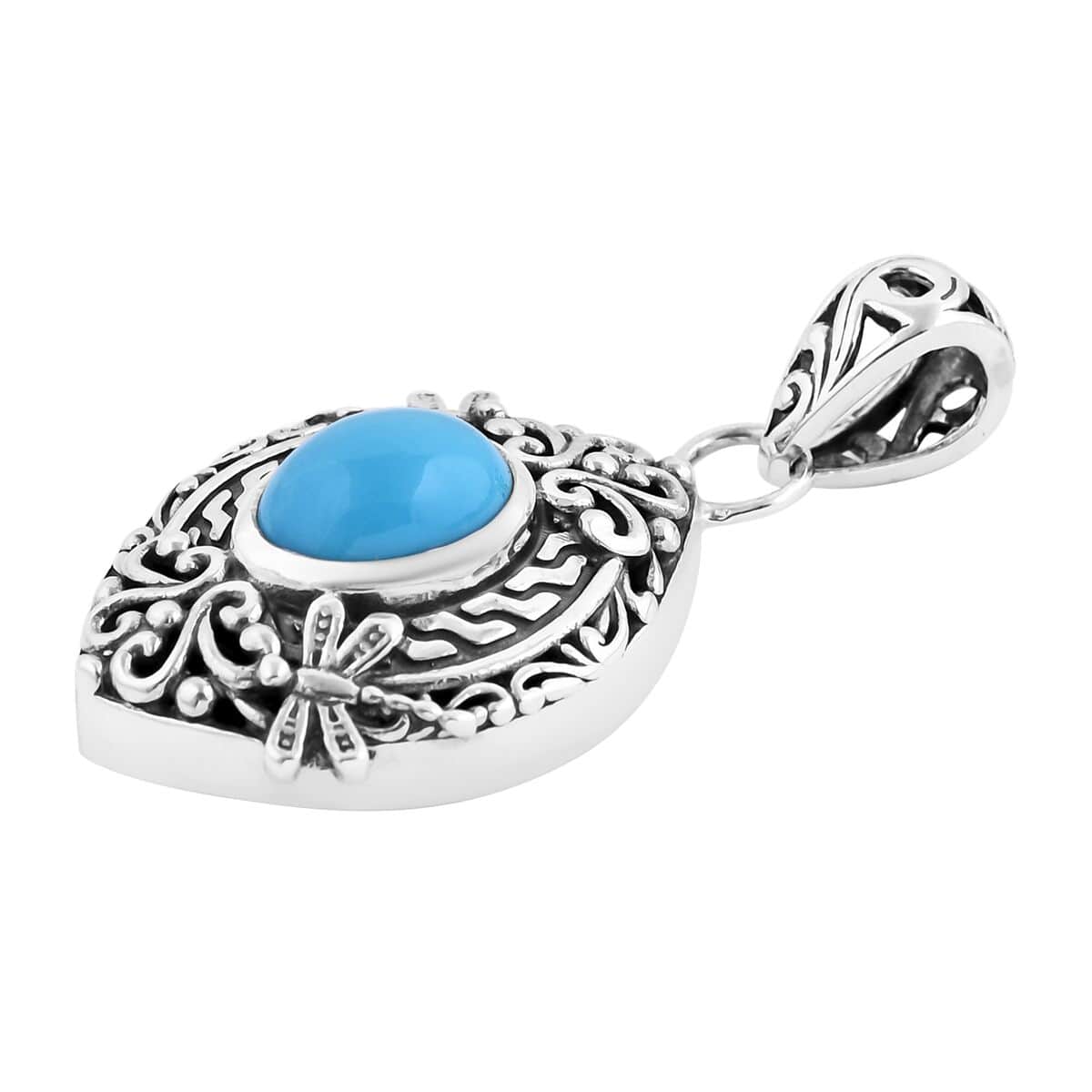Bali Legacy Premium Sleeping Beauty Turquoise Dragonfly Pendant in Sterling Silver 2.15 ctw image number 3