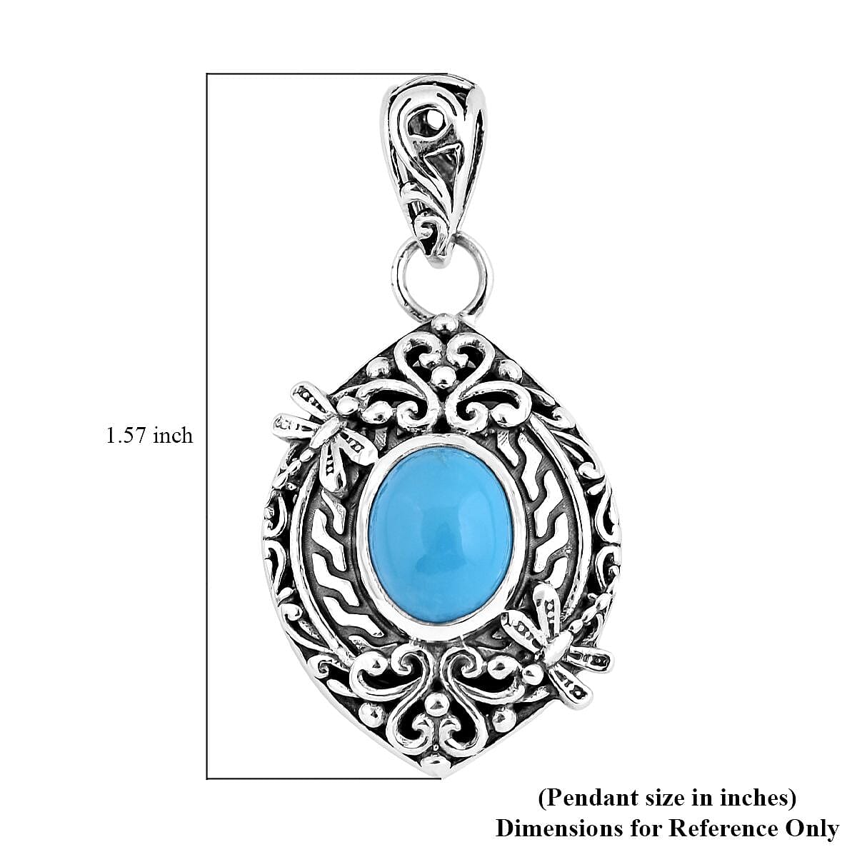 Bali Legacy Premium Sleeping Beauty Turquoise Dragonfly Pendant in Sterling Silver 2.15 ctw