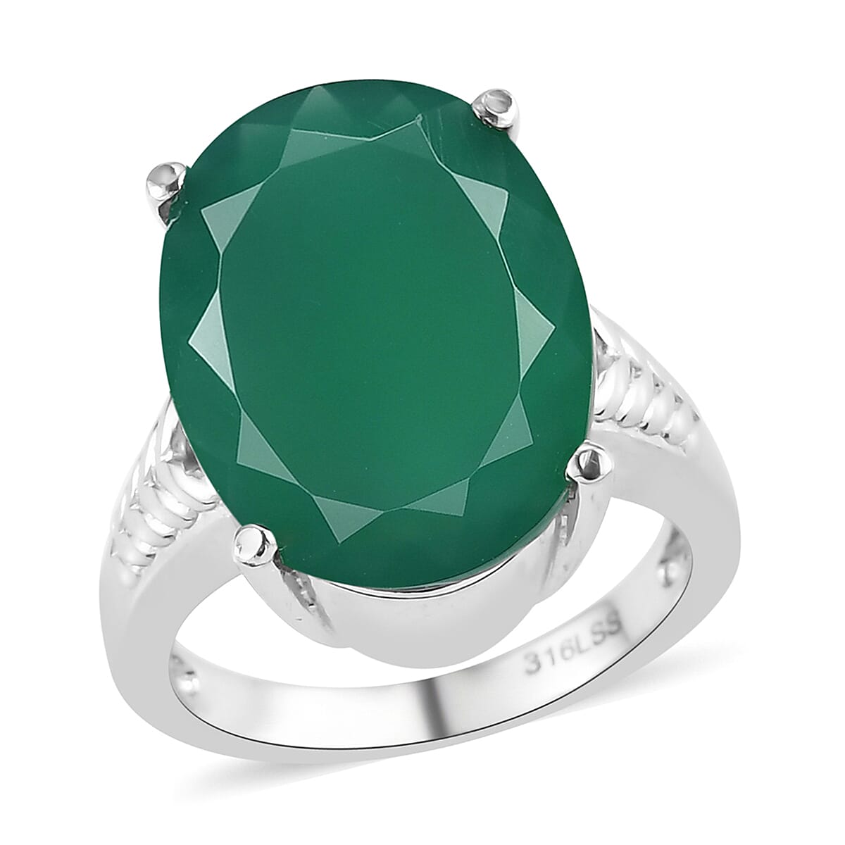 Verde Onyx Solitaire Ring in Stainless Steel (Size 10.0) 9.50 ctw | Tarnish-Free, Waterproof, Sweat Proof Jewelry