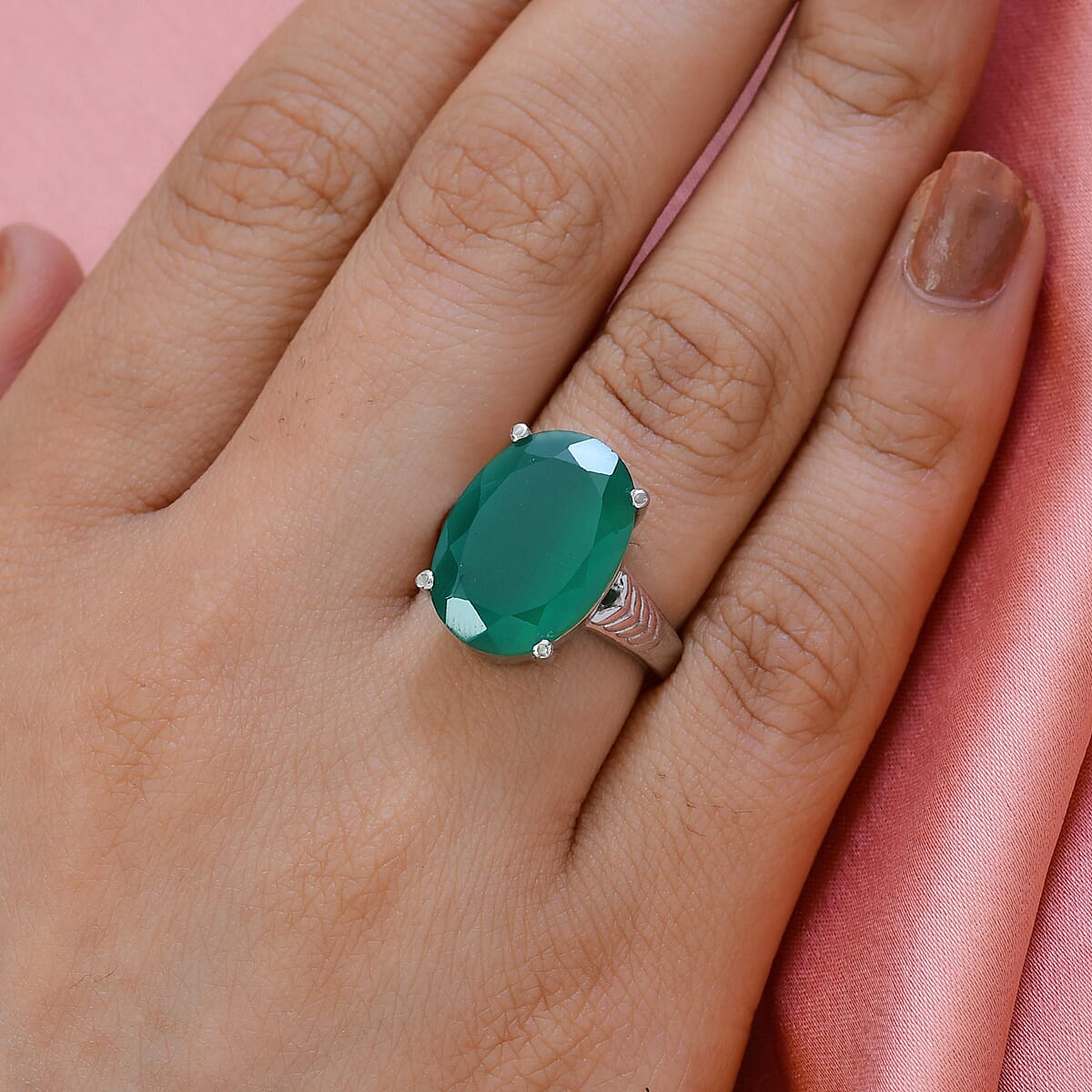 Verde Onyx Solitaire Ring in Stainless Steel (Size 10.0) 9.50 ctw image number 2
