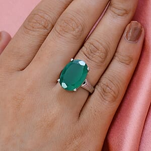 Verde Onyx Solitaire Ring in Stainless Steel (Size 10.0) 9.50 ctw | Tarnish-Free, Waterproof, Sweat Proof Jewelry