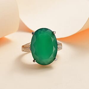 Verde Onyx Solitaire Ring in Stainless Steel (Size 8.0) 9.50 ctw | Tarnish-Free, Waterproof, Sweat Proof Jewelry