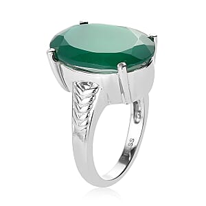 Verde Onyx Solitaire Ring in Stainless Steel (Size 8.0) 9.50 ctw | Tarnish-Free, Waterproof, Sweat Proof Jewelry