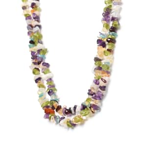 Multi Gemstone Chips Necklace 36 Inches in Sterling Silver 250.00 ctw
