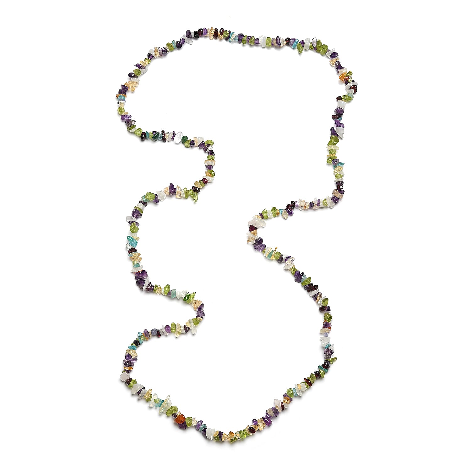 Multi Gemstone 250.00 ctw Chips Necklace 36 Inches in Sterling Silver