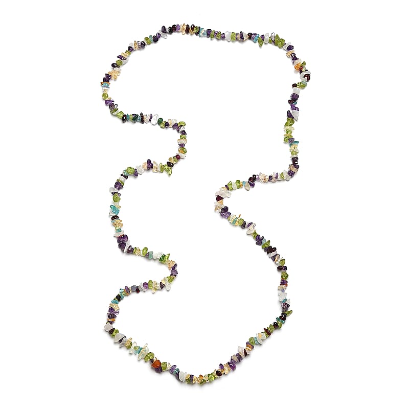 Multi Gemstone 250.00 ctw Chips Necklace 36 Inches in Sterling Silver