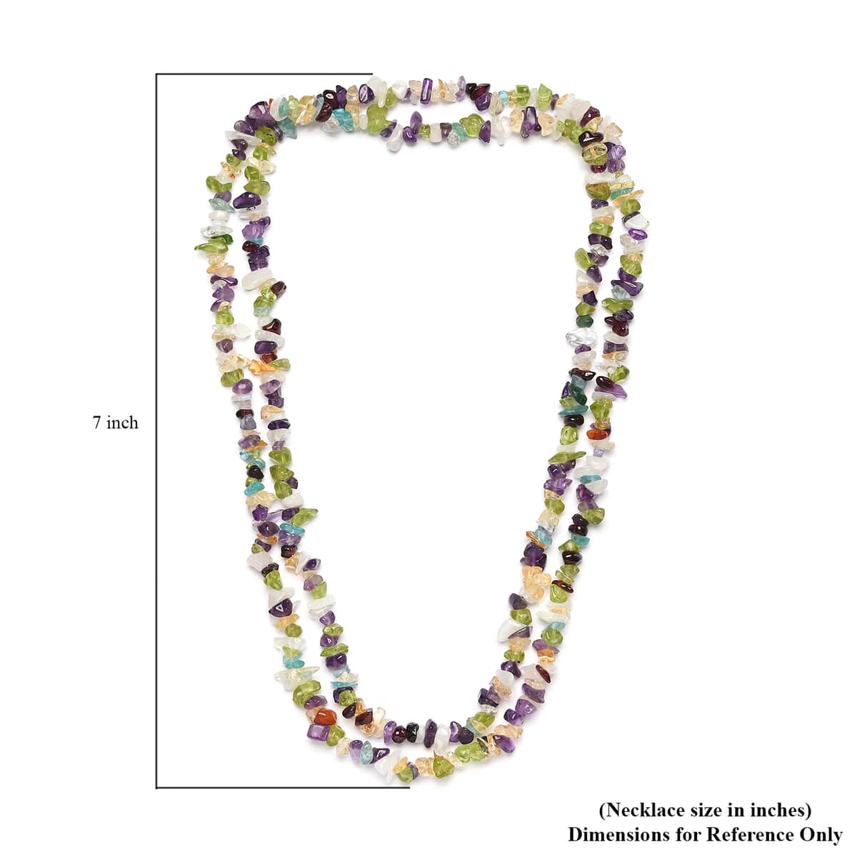 Multi Gemstone Chips Necklace 36 Inches in Sterling Silver 250.00 ctw image number 4