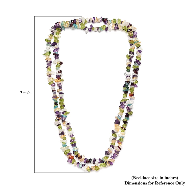 Multi Gemstone 250.00 ctw Chips Necklace 36 Inches in Sterling Silver
