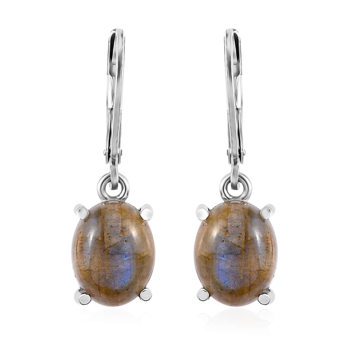 Malagasy Labradorite Solitaire Lever Back Earrings in Stainless Steel 6.60 ctw , Tarnish-Free, Waterproof, Sweat Proof Jewelry image number 0