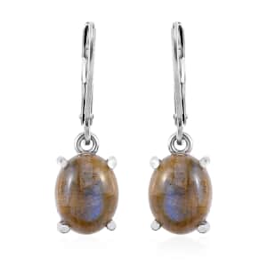 Malagasy Labradorite Solitaire Lever Back Earrings in Stainless Steel 6.60 ctw , Tarnish-Free, Waterproof, Sweat Proof Jewelry