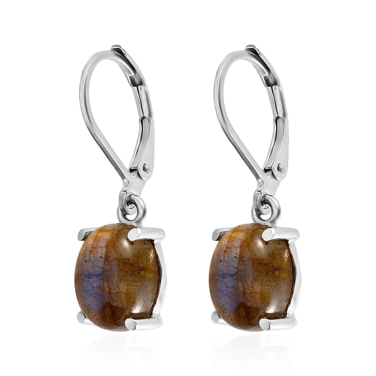 Malagasy Labradorite Solitaire Lever Back Earrings in Stainless Steel 6.60 ctw , Tarnish-Free, Waterproof, Sweat Proof Jewelry image number 3