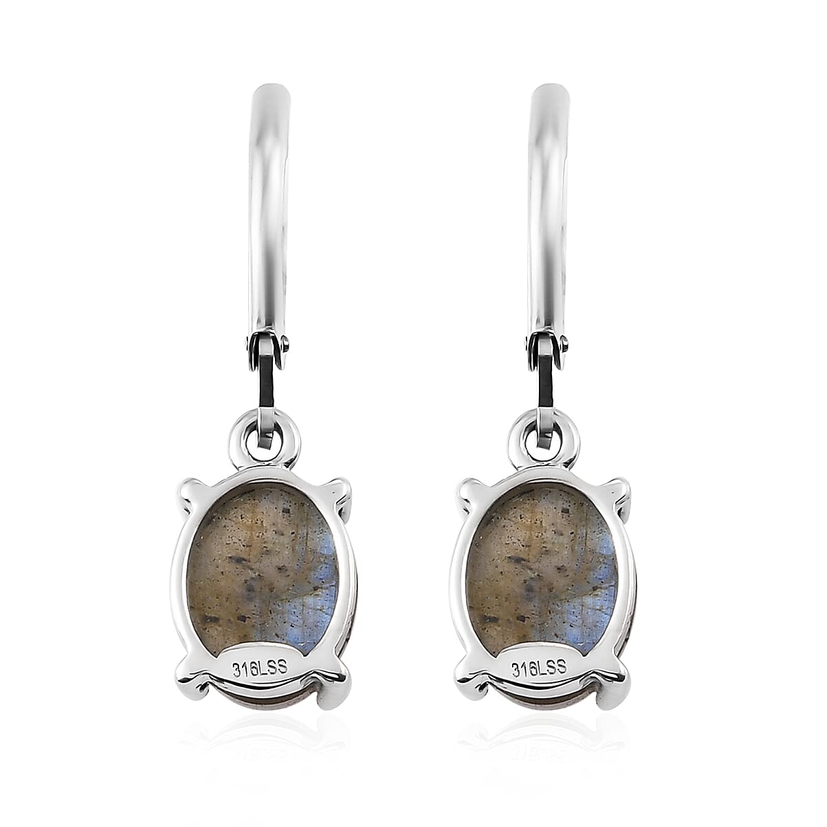 Malagasy Labradorite Solitaire Lever Back Earrings in Stainless Steel 6.60 ctw , Tarnish-Free, Waterproof, Sweat Proof Jewelry