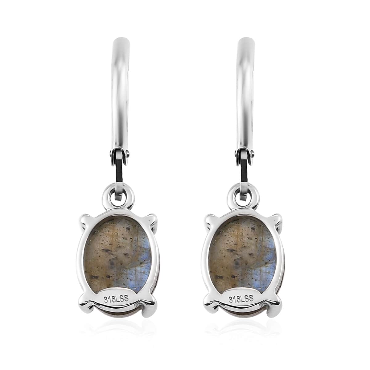 Malagasy Labradorite Solitaire Lever Back Earrings in Stainless Steel 6.60 ctw , Tarnish-Free, Waterproof, Sweat Proof Jewelry image number 4