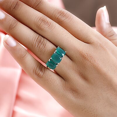 Karis Verde Onyx 3 Stone Ring in 18K YG Plated and Platinum Bond (Size 10.0) 6.35 ctw