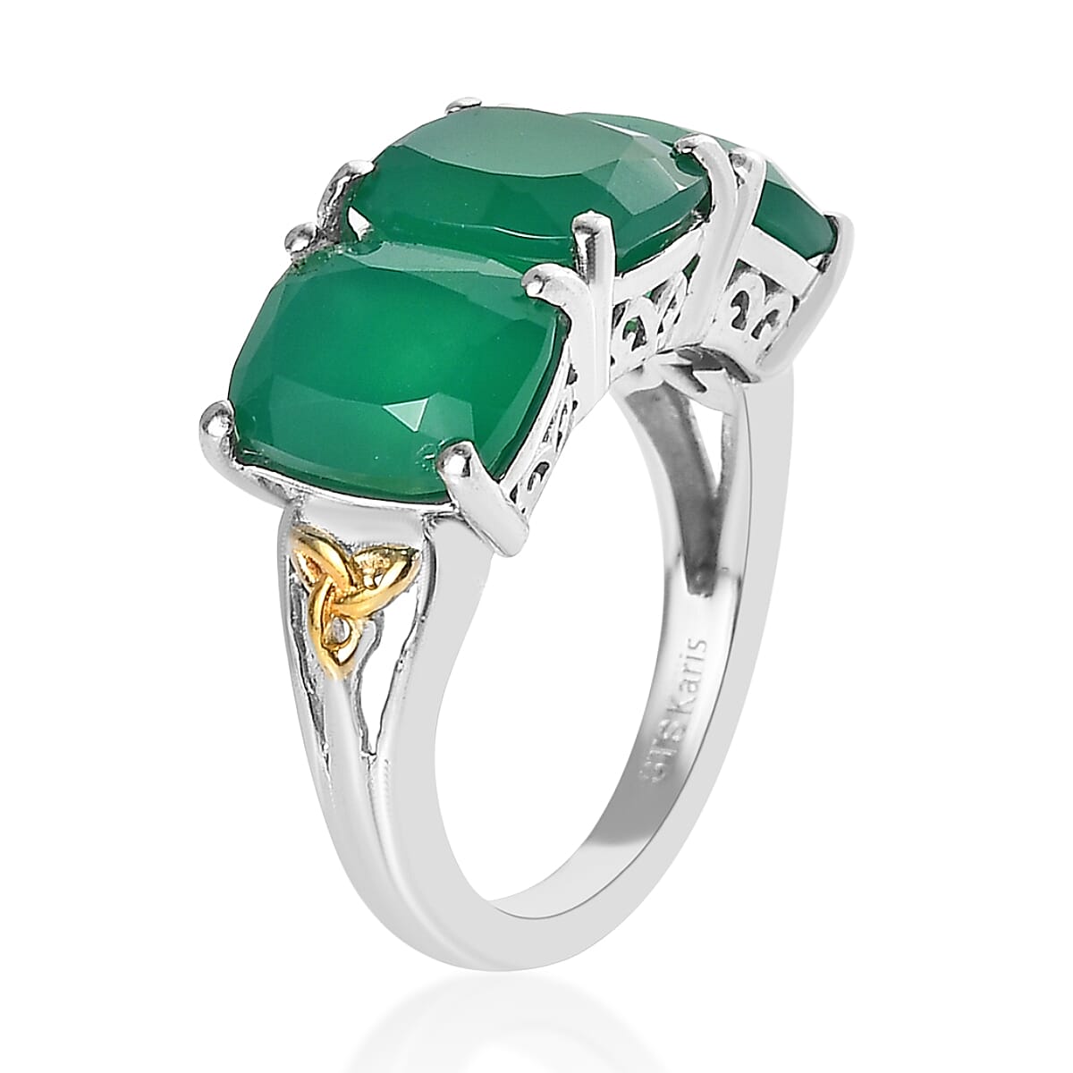 Karis Verde Onyx 3 Stone Ring in 18K YG Plated and Platinum Bond (Size 10.0) 6.15 ctw image number 3