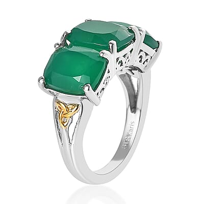 Karis Verde Onyx 3 Stone Ring in 18K YG Plated and Platinum Bond (Size 10.0) 6.35 ctw