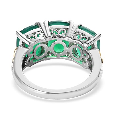 Karis Verde Onyx 3 Stone Ring in 18K YG Plated and Platinum Bond (Size 10.0) 6.35 ctw