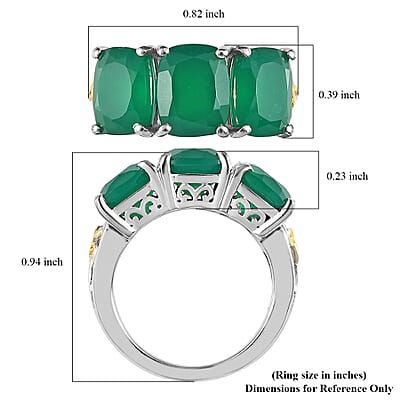 Karis Verde Onyx 3 Stone Ring in 18K YG Plated and Platinum Bond (Size 10.0) 6.35 ctw