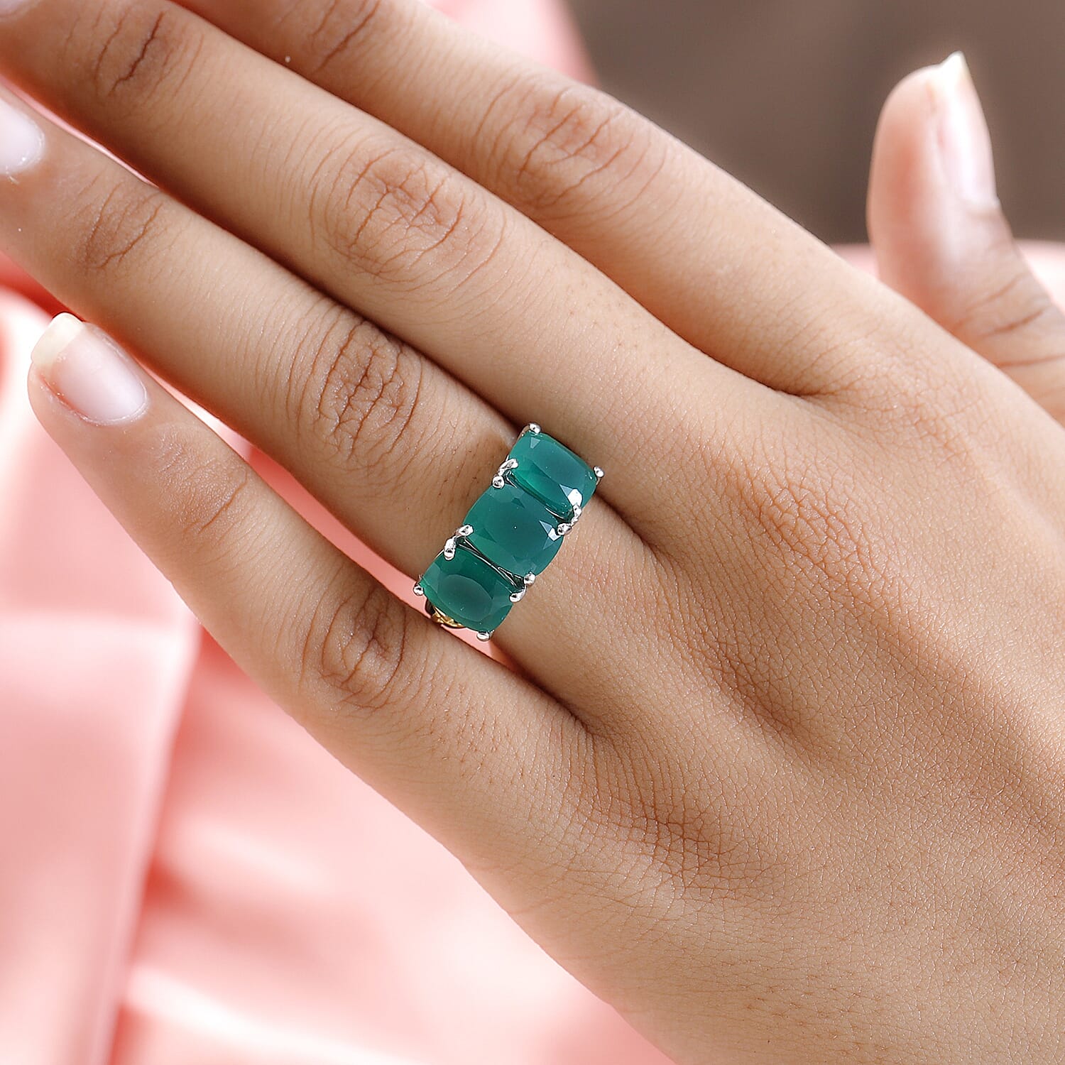 Buy Karis Verde Onyx 3 Stone Ring in 18K YG Plated and